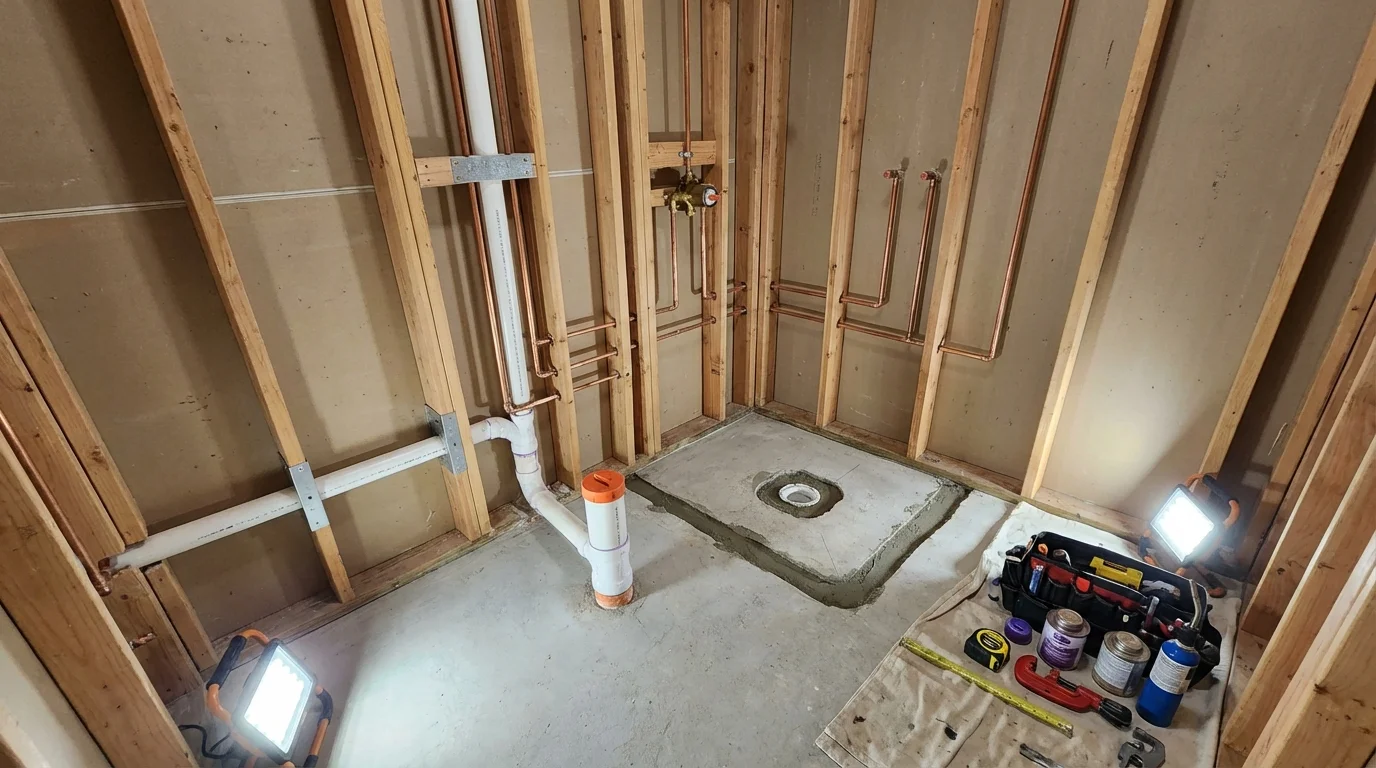 Bathroom rough-in plumbing during remodel by Johns Plumbing LLC in Wellton