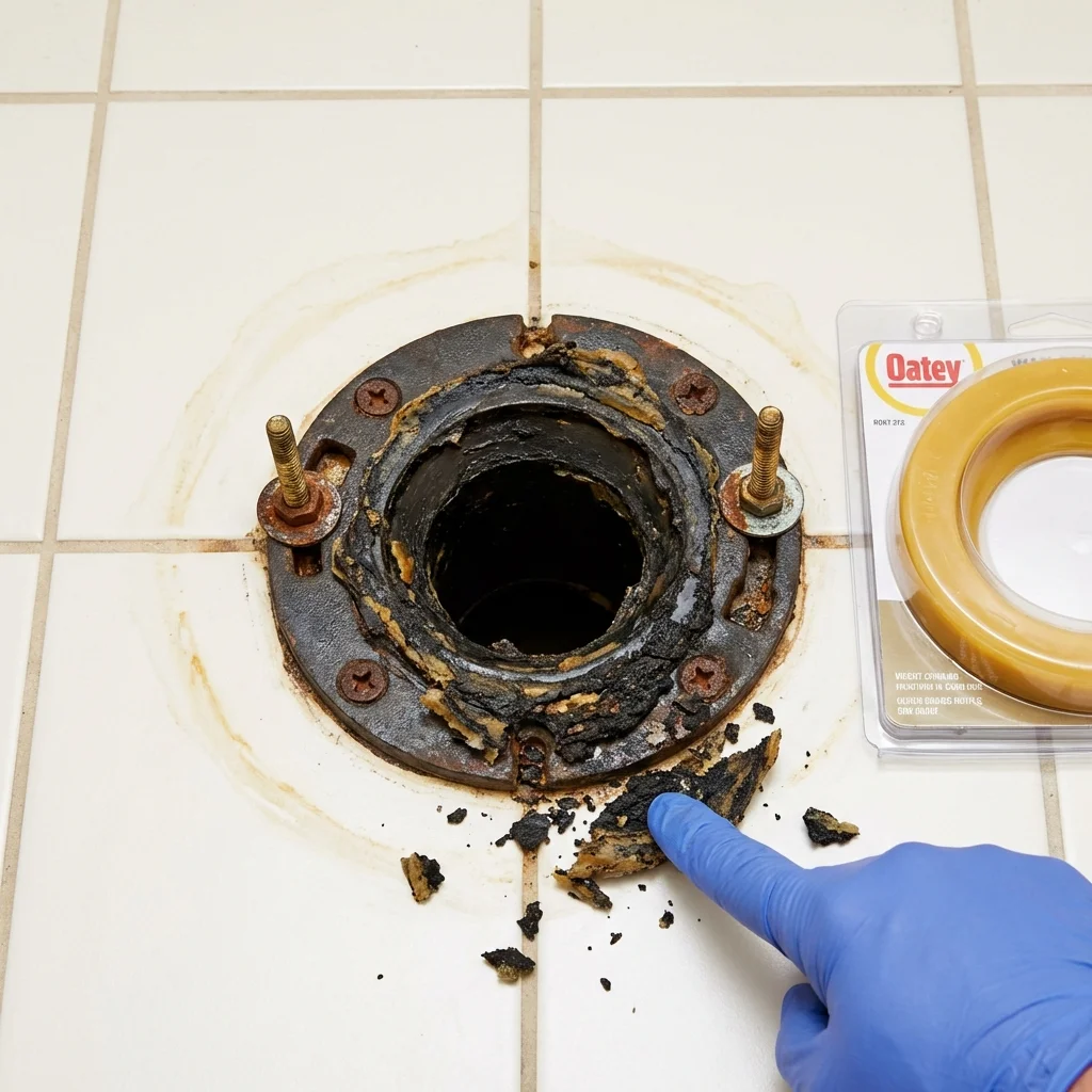 Failed wax ring showing water seepage at the base of a toilet in a Wellton, AZ home